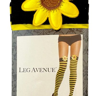 LEG AVENUE STRIPE THIGH HIGHS EMBROIDERED DAISY APPLIQUÉ #6254 WEIGHT 90-160 LBS